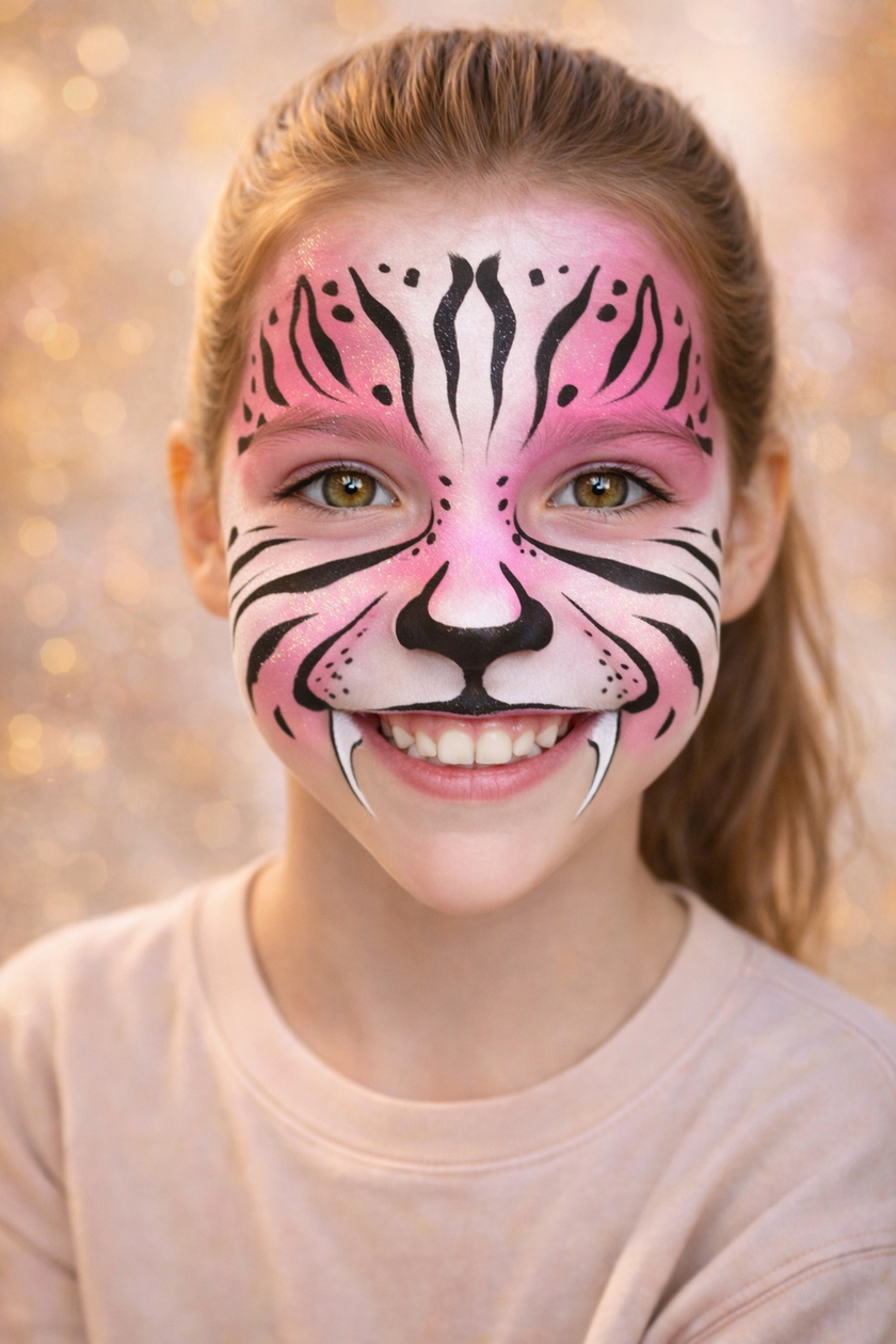 Pink tiger face paint Pink tiger face paint