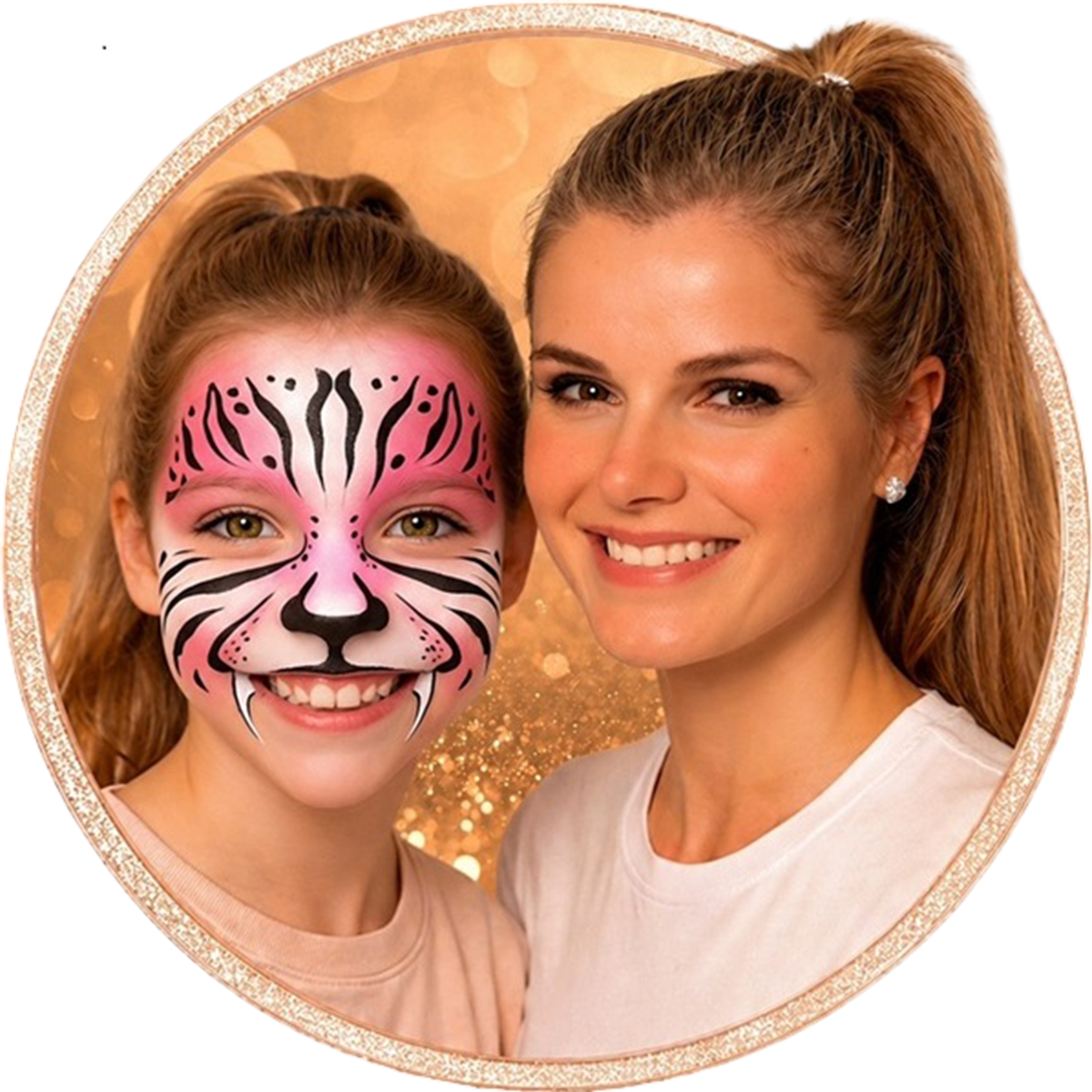 Berni the face painter artist with her Pink tiger face painting Berni the face painter artist with her Pink tiger face painting
